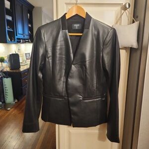 Tahari Sleek Black Leather Blazer